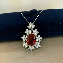 2.50Ct Cushion Cut Simulated Red Garnet Flower Pendant 14K White Gold Plated - £89.66 GBP