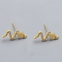 14K Yellow Gold Plated Round Cubic Zirconia Curved Line Bar Bridal Stud Earrings - £44.11 GBP