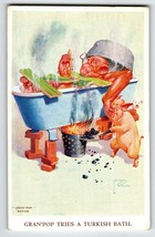 Monkey Pig Turkish Bath Postcard Larson Wood Signed Fantasy Anthropomorphic 1938 - £18.65 GBP