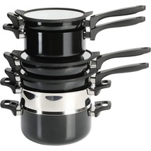 Kenmore Elite Grayson 9 Piece Nonstick Aluminum Stackable Cookware Set in Black - £130.14 GBP