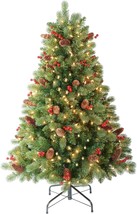 4.5 Ft Amerzest Pre-Lit Premium Tree. Flocked with Pinecones and Berries - £54.25 GBP