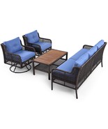 Outdoor 4-Piece Blue Wicker Patio Set 5-Person Swivel Chairs - $16,592.67 MXN