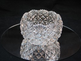 American Brilliant Sugar Rose Bowl Globe Curved Rim Fans Crosshatch Diamonds ABP - £23.70 GBP