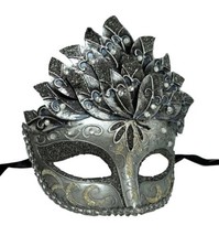 Black Silver Leaf Cascade Mask Masquerade Prom Halloween - £15.77 GBP