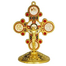 Metall Altar stehend Wand Kruzifix Kreuz ICXC Jesus Christus vergoldet 3... - $15.27