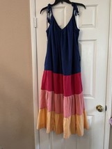 Old Navy Maxi Dress Size XS Tiered Blue Orange Pink Red Sundress Tassels - £20.58 GBP
