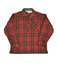 Vintage LL Bean Wool Blend Pullover Jacket Mens L Red Tartan Plaid Flannel - £76.50 GBP