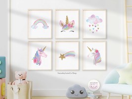 Set of 6 Unicorn Wall Art, Unicorn Nursery Prints, Unicorn Decoration | ... - $15.00