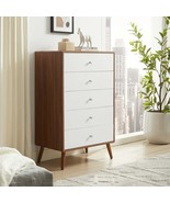 5-Drawer Wood Chest In Walnut White By Modway Transmit. - £353.96 GBP