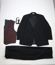 Vintage Mens 46L 4 Piece Wool Satin Striped Tuxedo Suit Bow Tie Vest Bla... - $247.45