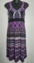 Athleta Womens Medium Sun Dress Sleeveless Purple Built in Bra V-Neck Aztec - £19.61 GBP