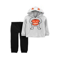 Toddler Boy Carter&#39;s 2 Piece Halloween Pumpkin Hooded Sweatshirt Ears Pant Set - £12.33 GBP