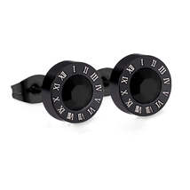 Black Cubic Zirconia &amp; Black Round Roman Numeral Stud Earrings - $12.99