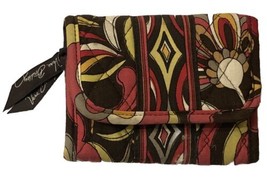 Vera Bradley Puccini Tri-Fold Soft Wallet 3.5x 4.5 Brown Red Yellow Retro Floral - £9.33 GBP