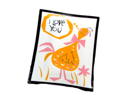 'I LOVE YOU' glass DISH w/yellow chicken white black sm 4x5" (hall-C ) - $3.00