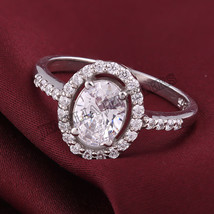 Gift 3CT CZ Solitaire Oval Side Stone Engagement Ring in 14K White Gold Finish - £49.27 GBP