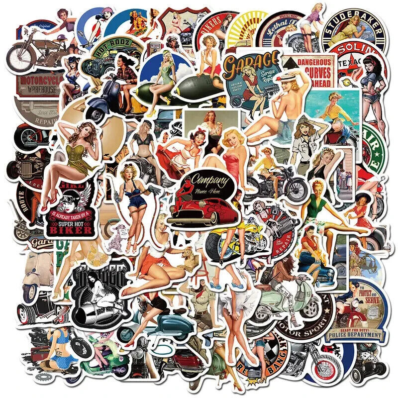 Lot of Ten (10) Retro Motorcycle Girls Stickers  Laptop Notebook Skateboard - $2.38