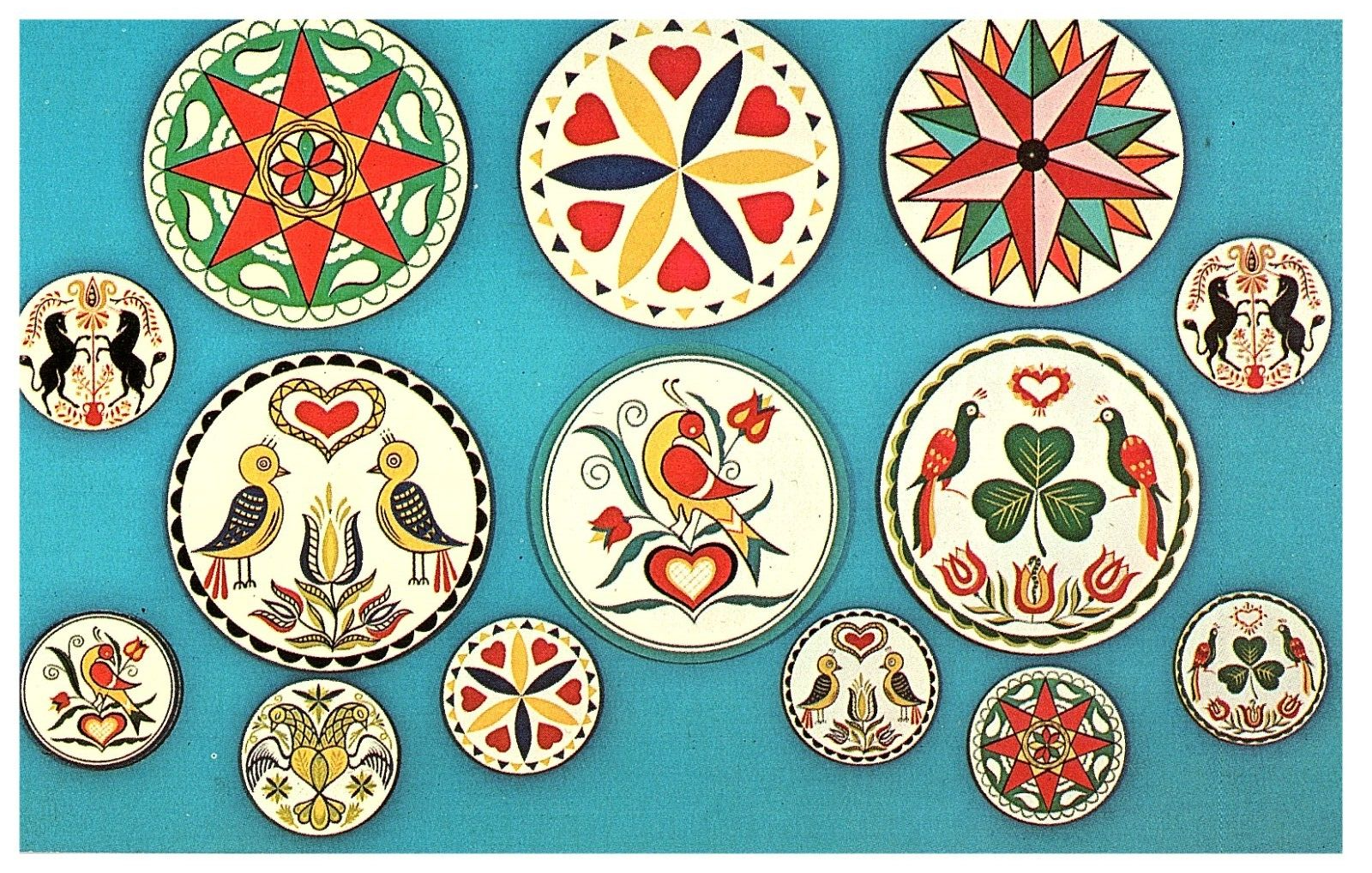 Hex Signs from the Hex Barn Intercourse, PA Pennsylvania Postcard 1975 - $3.47