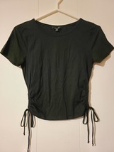 Ambiance Blouse Top Womens Large Black Short Sleeve Ruched Tie Side Crop... - $22.22