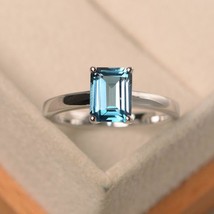 925 Sterling silver 7.50CT London blue topaz anniversary prong Ring for Women - £68.38 GBP