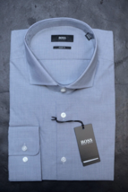 HUGO BOSS Hombre Marca Sharp Fit Azul Escocesa Algodón Camisa 44 17.5 32/33 - $64.14