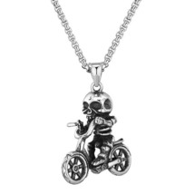 Skeleton On Bike Necklace 24&quot; Box Chain Skull Urban Streetware Punk Bicycle New - £9.46 GBP