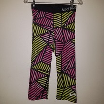 Nike Dri-Fit Pro Web Fade Training Capri Leggings Pink Yellow Medium 658365-612 - £12.03 GBP