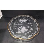 Frosted Cherubs Angel&#39;s Wings Glass Platter, Gold Scallop Rim Tray Servi... - $11.88