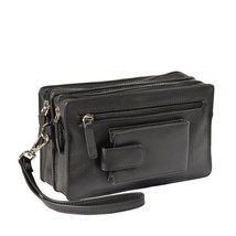 DR378 Real Leather Travel Wrist Pouch Black - £37.42 GBP
