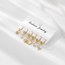 SIPENGJEL Fashion Shiny Zircon Crystal Drop Hoop Earrings Set Geometric Star Moo - £9.24 GBP