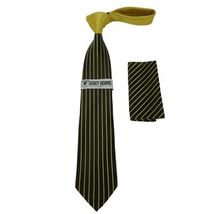 Men's Stacy Adams Tie and Hankie Set Fancy Woven Silky Satin #SAT77 Gold image 2