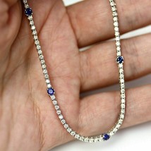 15CT Blue Zircon &amp; Cz Women&#39;s Solitaire Tennis Necklace in 14K White Gold Over - £143.84 GBP