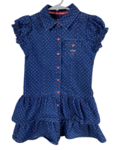Guess Jeans Denim Dress Girls Size 5 Button Up Ruffle Hem Polka Dot Y2K ... - $19.53