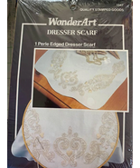 WonderArt Cross Stitch Stamped Fleur De Lis Perle Edged Dresser Scarf - £9.52 GBP