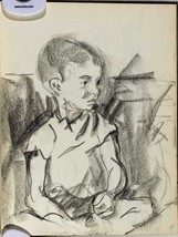Vintage Graphite Pencil Drawing on Paper Mid Century Little Boy tob - $75.23