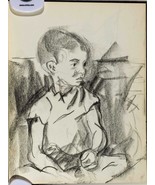 Vintage Graphite Pencil Drawing on Paper Mid Century Little Boy tob - £59.44 GBP