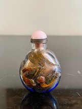 Vintage Chinese Glass Snuff Bottle with Etched Birds and Frog Decoration - £77.07 GBP