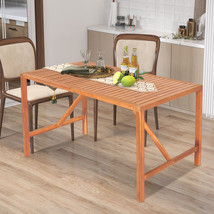 Rectangular Acacia Patio Wood Dining Table 4-6 Person Outdoor 2&quot; Umbrell... - £166.67 GBP