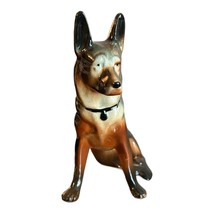 Vtg Porcelain Dog Figurine Sitting German Shepherd Statue Black Brown Wh... - $13.85