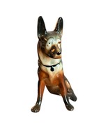 Vtg Porcelain Dog Figurine Sitting German Shepherd Statue Black Brown Wh... - £10.97 GBP