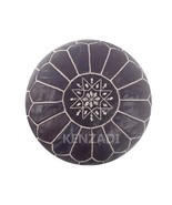 Moroccan leather Pouf, round Pouf, berber Pouf, Dark Purple Pouf with Wh... - $95.73 CAD