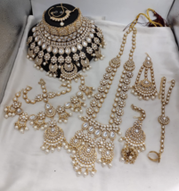 Indian Bollywood Style Kundan Bridal Pearl Choker Necklace Earrings Jewelry Set - £112.70 GBP