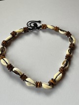 Dark Brown Seed &amp; Cream Sliced Seashell on Black Cord Hippie Boho Choker... - $11.29