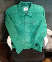 Mens Green Trucker Suede Leather Shirt Jacket Men Leather Suede Trucker ... - £73.18 GBP+