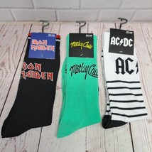 IRON MAIDEN / MOTLEY CRUE / AC DC Set of 3 Crew Socks ~ 80s &amp; 90s Rock B... - $14.24