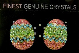 Easter Egg Pierced Earrings Pink Green Blue Spring Color Rhinestones New - $17.99