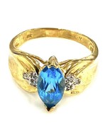 Beautiful10K Yellow Gold Blue Topaz Ring Vintage - Size 8 - 3.62g - Not ... - $407.47 CAD