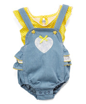 NWT Nannette Baby Girls Heart Ruffle Denim Romper Outfit 0-3 M Valentine&#39;s Day - £8.81 GBP