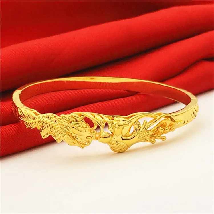 24K Gold Dubai Sand Gold Dragon and Phoenix Female Models Bracelets Thick 24K Go - £29.64 GBP