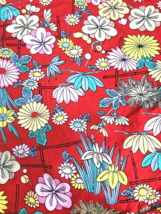 Vintage 1960s Fabric Jersey Red Flower Power All Over Print Stretch Knit... - $83.79